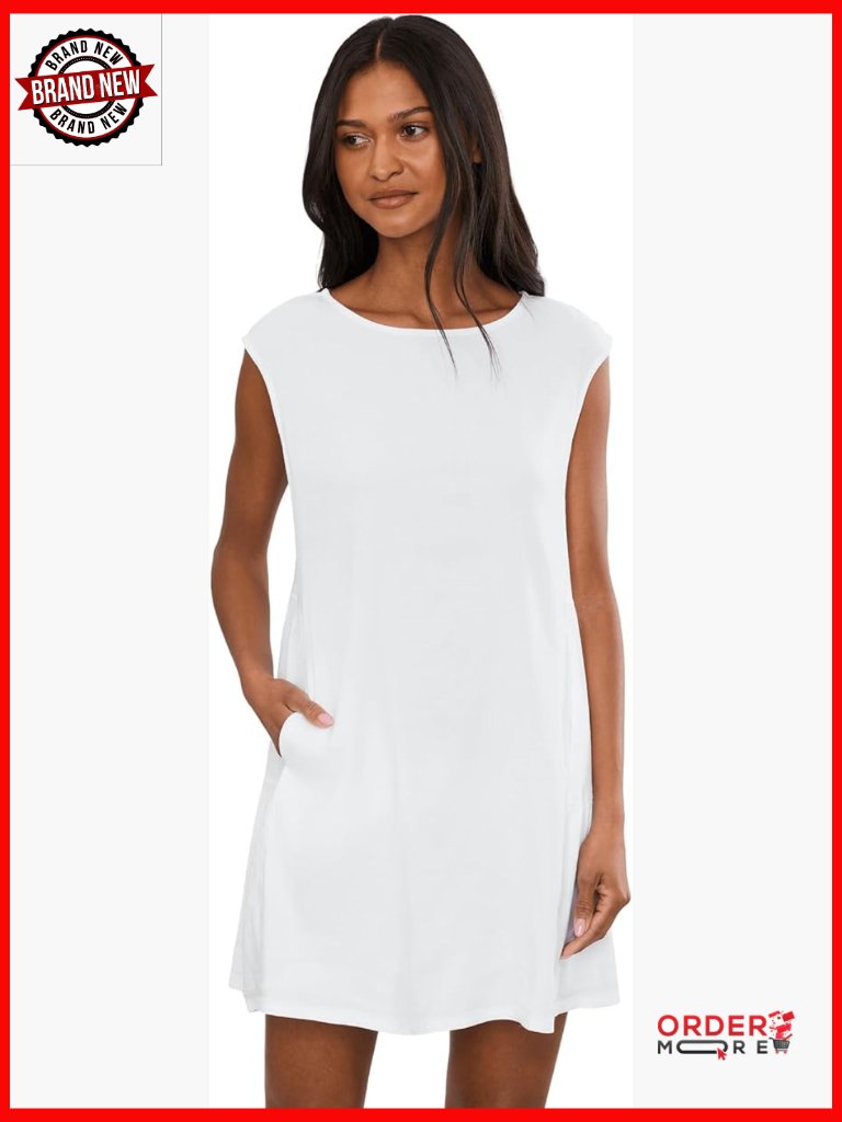 Linen Blend Casual Dress With Boat Neck And Side Pocket
